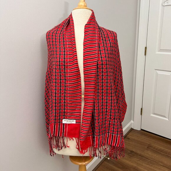 Pashmina Red Blue Check Shaw Scarf Wrap - Picture 5 of 11